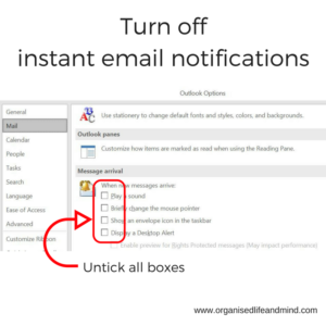 Turn off instant email notifications in your inbox